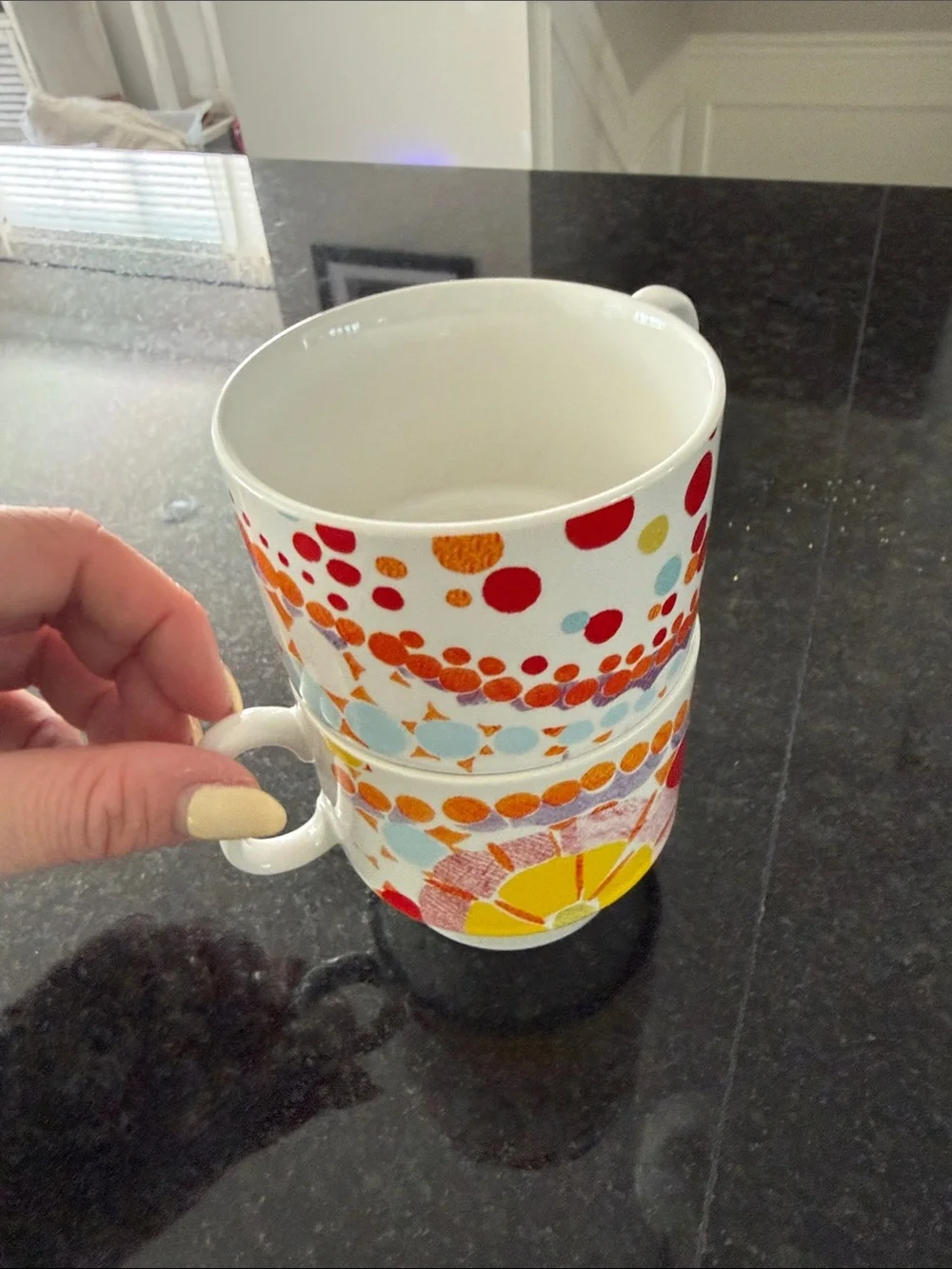Colorful Polka Dot Ceramic Mug with Heart Handle - Set of 2 - Stackable